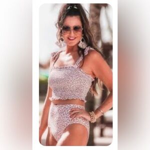 Leopard Print High Waist 2 Piece Swimsuit